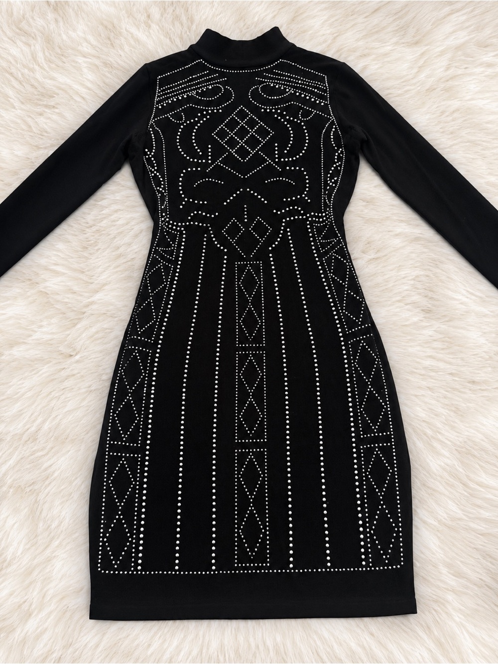 Say What? Black Long-Sleeve Studded Bodycon Dress
